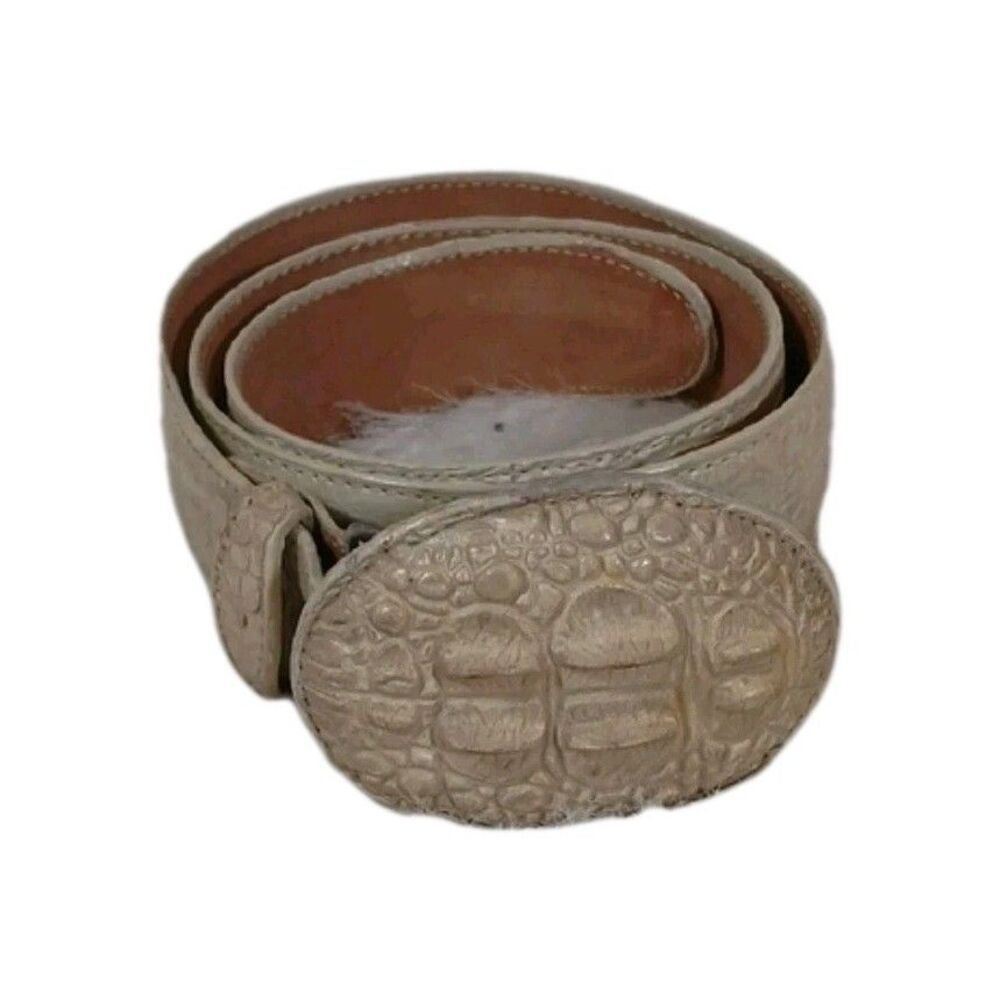 El General Aligator Belt embossed leather belt Ivory  Size 34